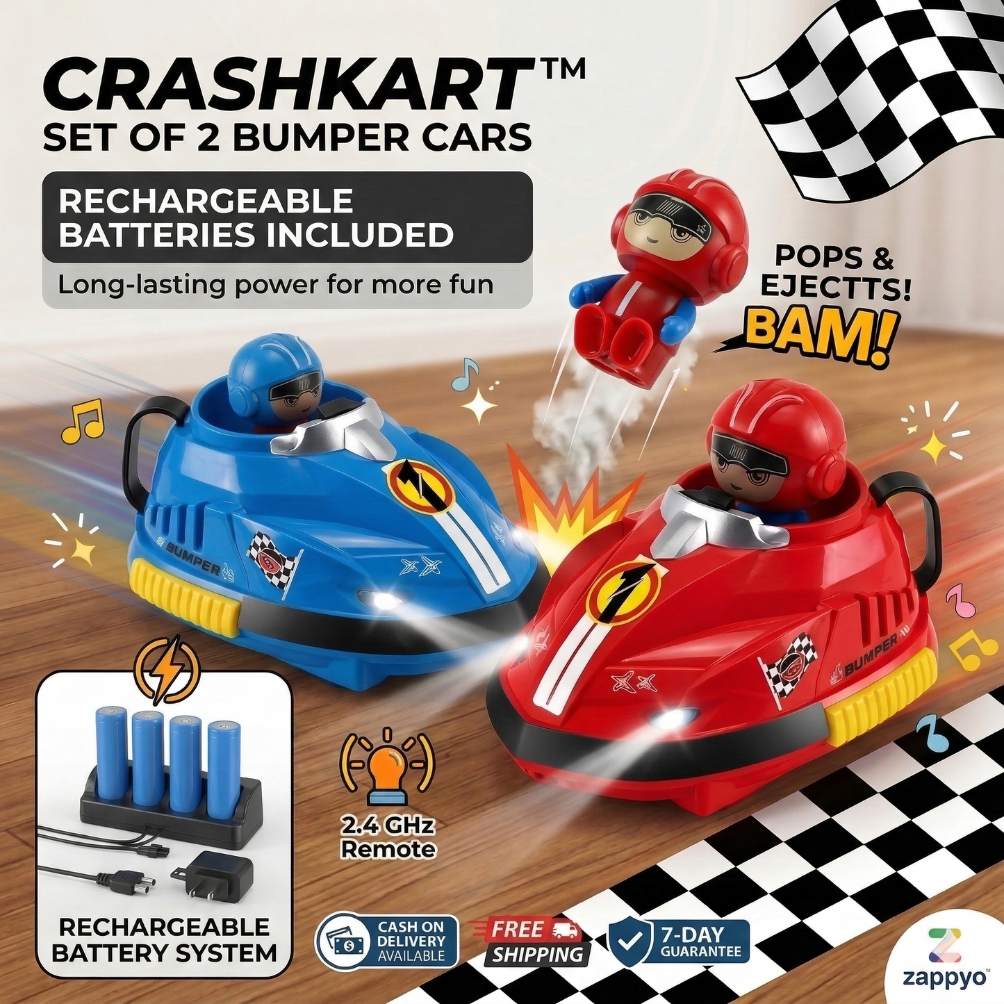 CrashKart™ RC Bumper Cars – Battle & Pop Racing Game for Kids & Adults